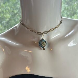 Vintage necklace hand painted pendant on a gold chain